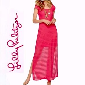 Lilly Pulitzer. Stunning "RAMSAY" short-sleeve sheer lined maxidress. Lipstick.M